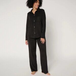 Cuddl Duds Fleecewear with Stretch Notch Collar PJ Set-Black-Small-A662810